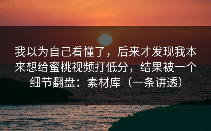 我以为自己看懂了，后来才发现我本来想给蜜桃视频打低分，结果被一个细节翻盘：素材库（一条讲透）