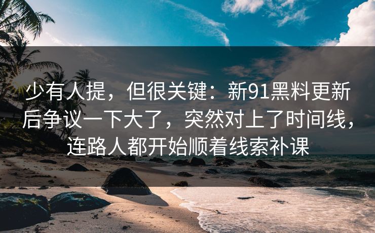 少有人提,但很关键:新91黑料更新后争议一下大了,突然对上了时间线,连路人都开始顺着线索补课