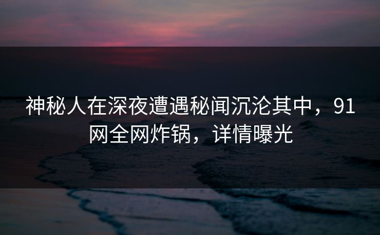 神秘人在深夜遭遇秘闻沉沦其中,91网全网炸锅,详情曝光