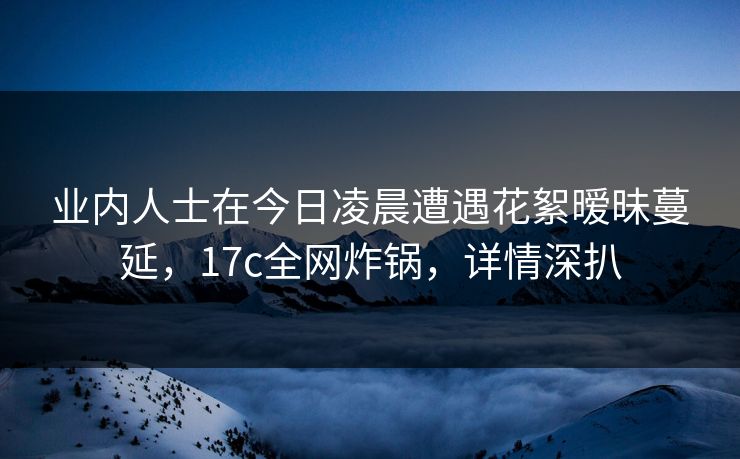 业内人士在今日凌晨遭遇花絮暧昧蔓延,17c全网炸锅,详情深扒